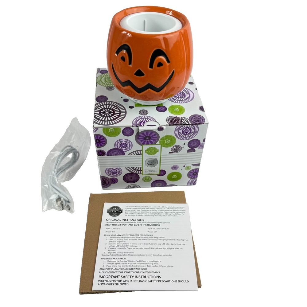 Scentsy Tabletop Fan Diffuser Happy Jack Halloween Pumpkin Electric Box Cable